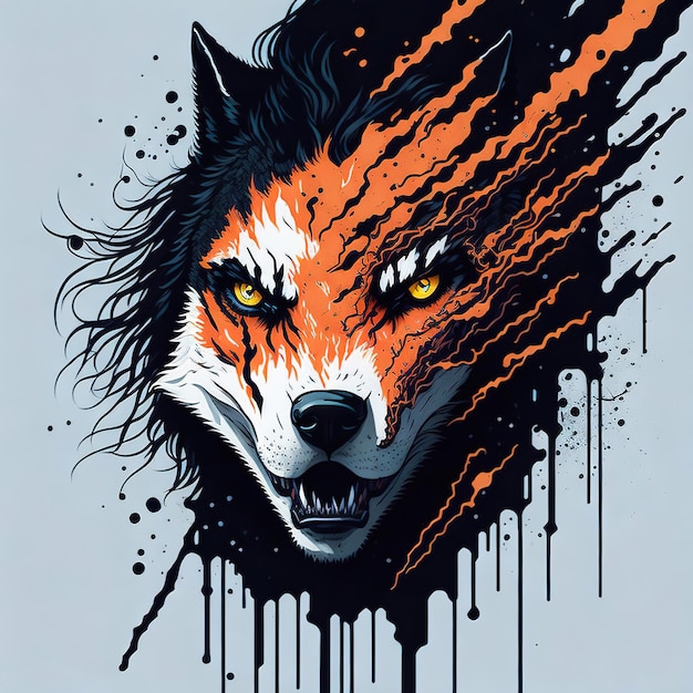 Lobo en el bosque ilustración plana ai