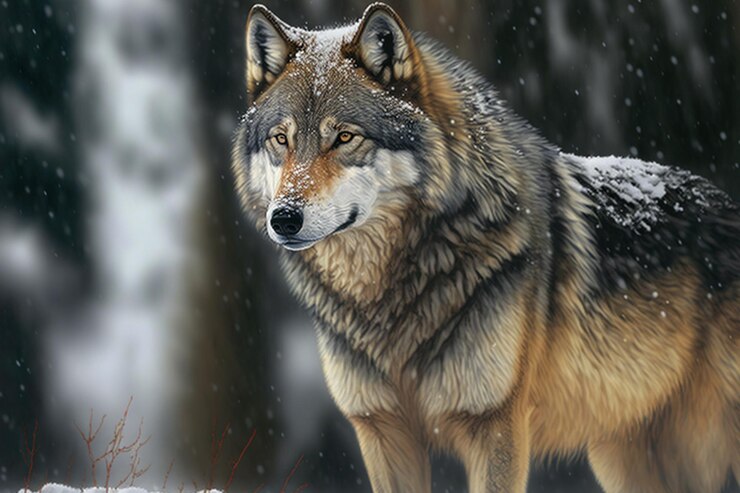 lobo en el bosque mientras nieva