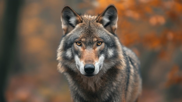 El lobo en el bosque de otoño