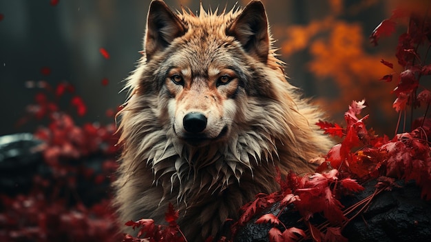 Foto lobo en un bosque de otoño