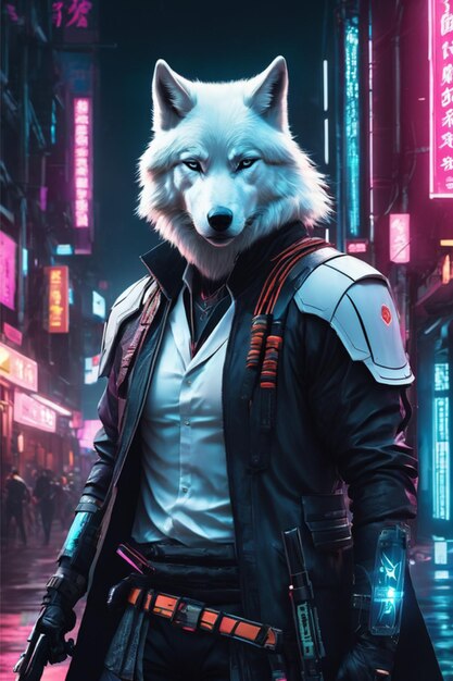 Foto lobo branco cyberpunk