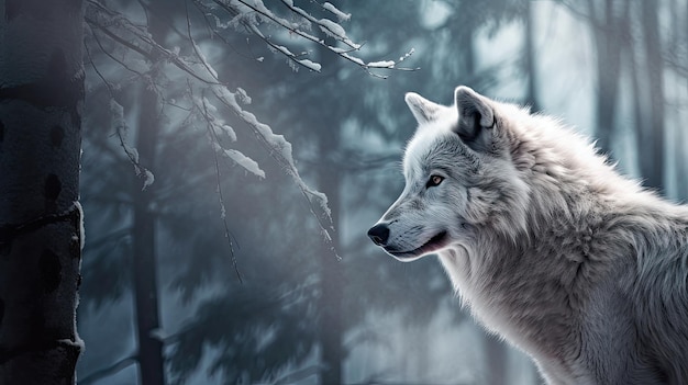 Lobo branco na neve papel de parede