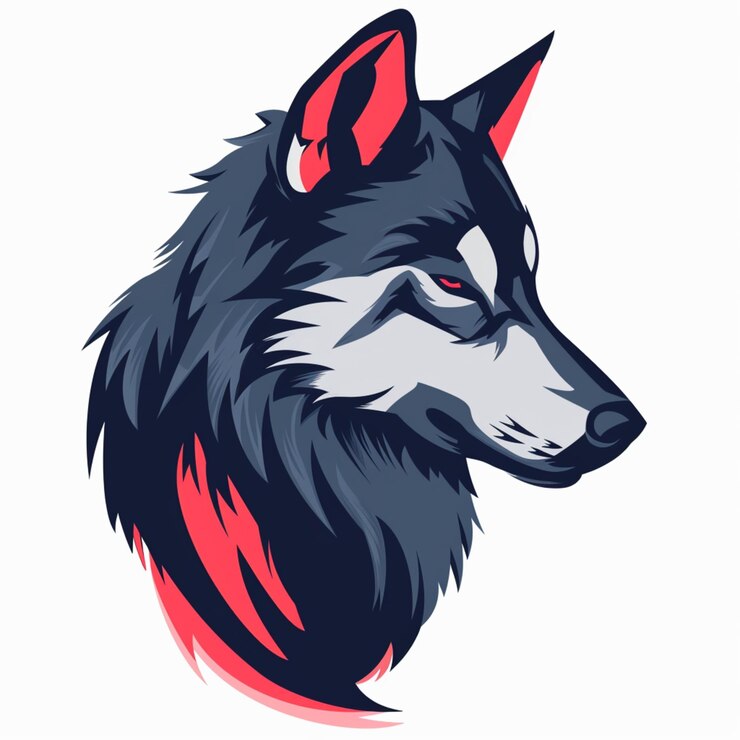 un lobo con una cola roja y un fondo azul
