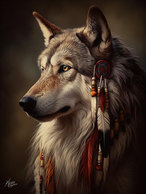 un lobo con un collar por persona