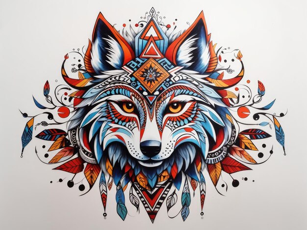 lobo colorido con un diseño tribal