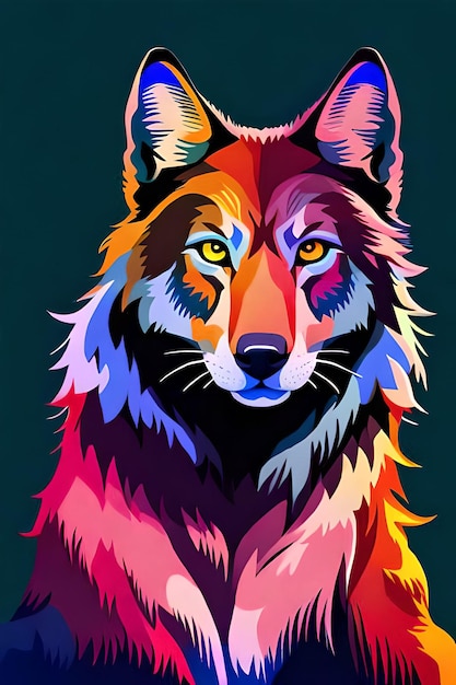 Un lobo colorido con un fondo negro.