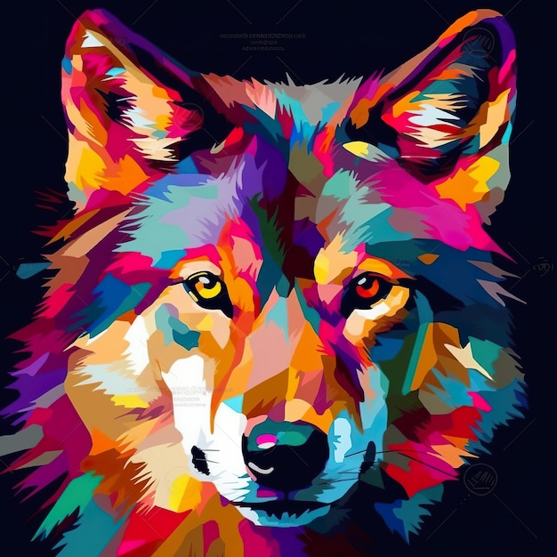 Un lobo colorido sobre una imagen de ai generativa de fondo negro