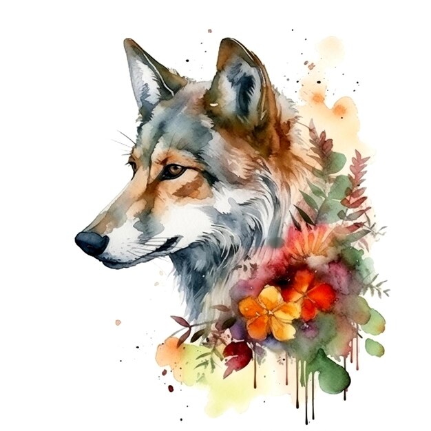 Lobo com rosas coloridas