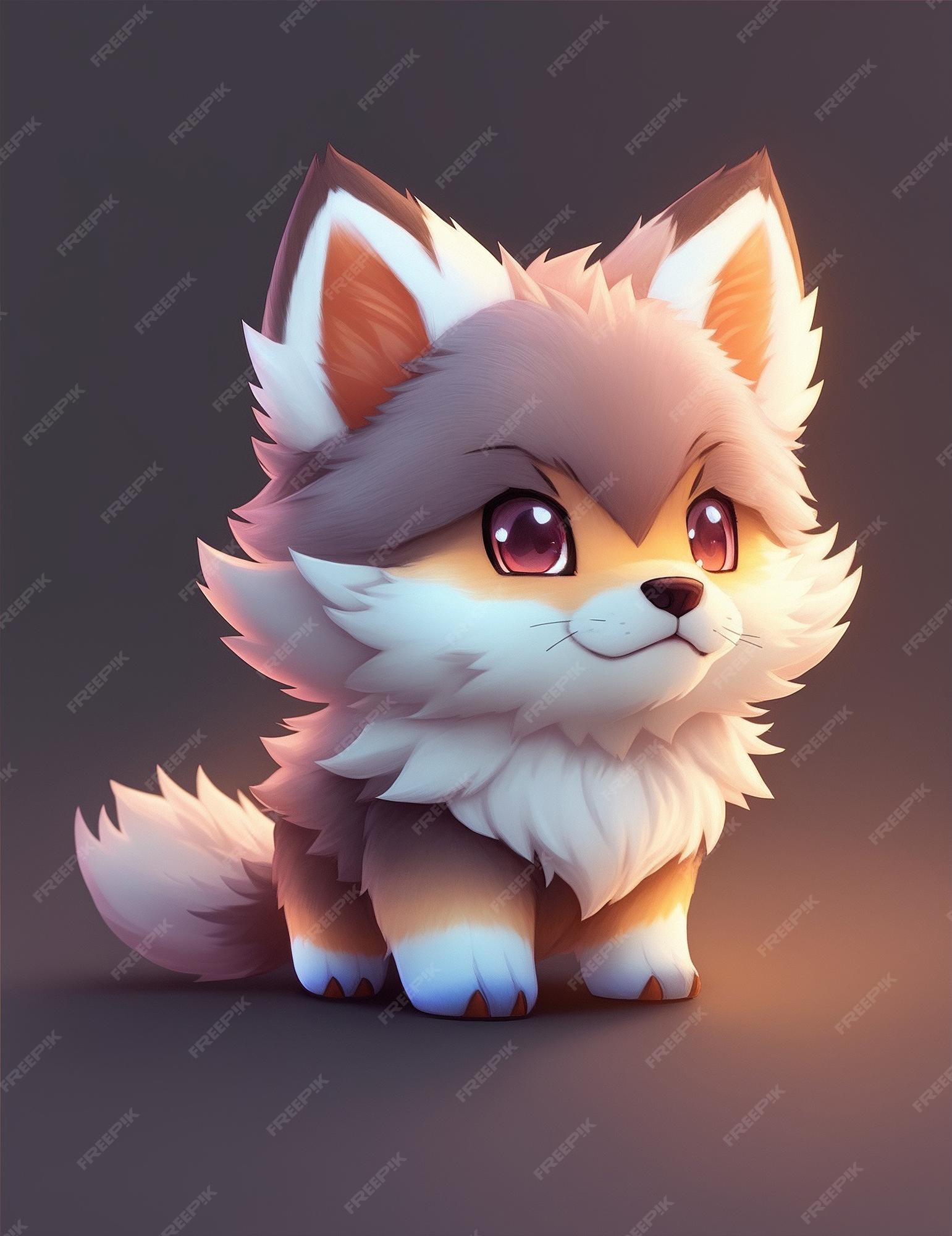 Lobo de anime minúsculo e fofo cachorro de anime minúsculo
