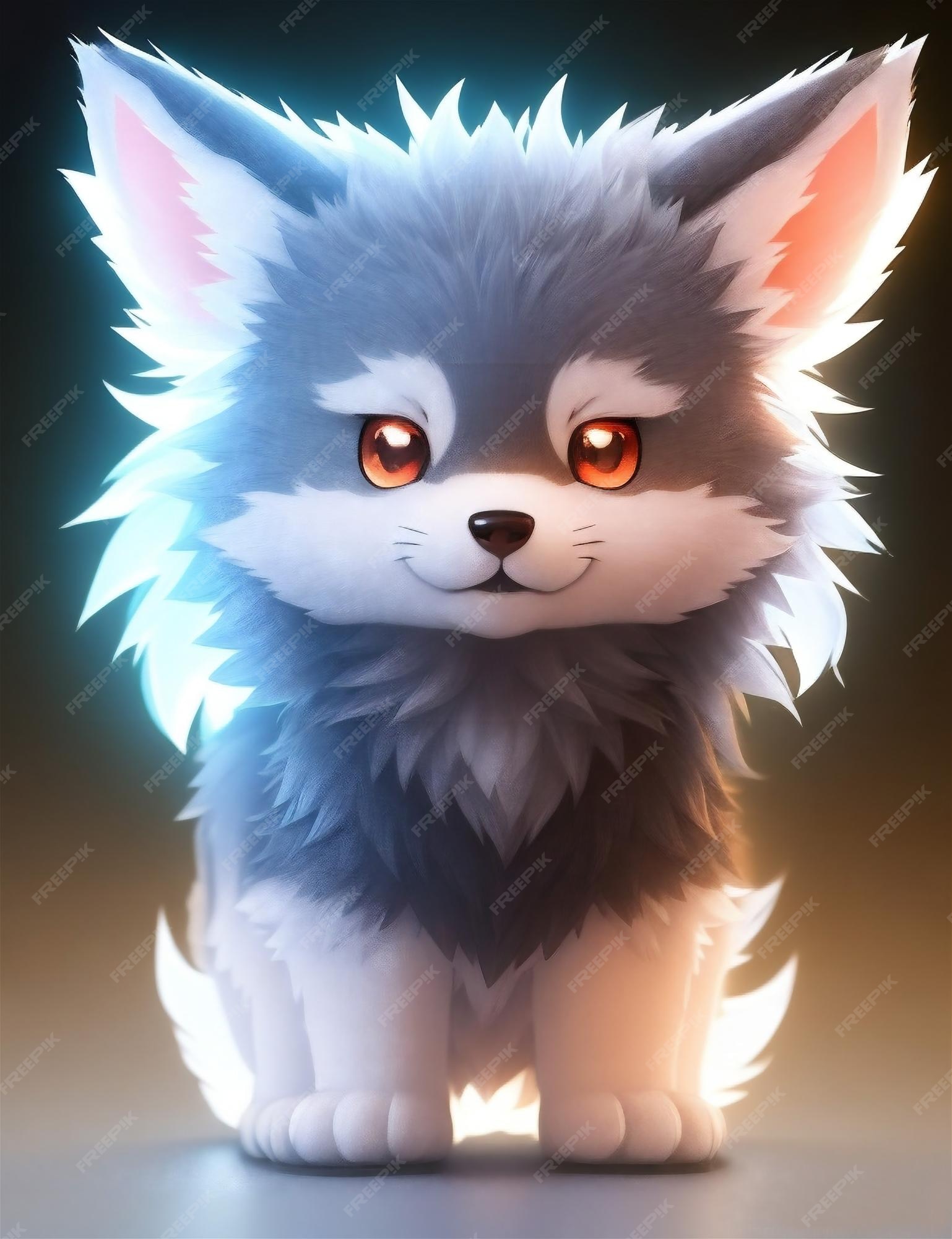 Lobo de anime minúsculo e fofo cachorro de anime minúsculo