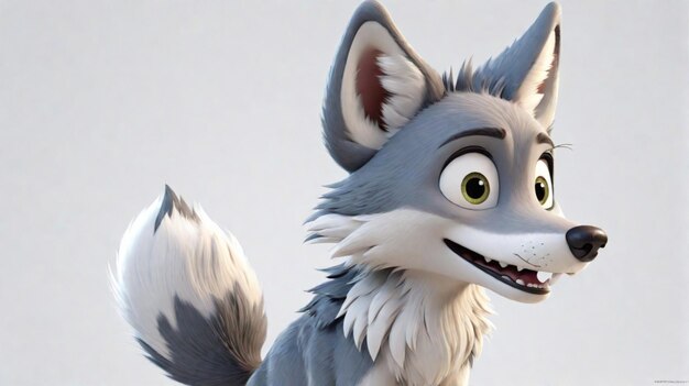 Un lobo de dibujos animados en 3D