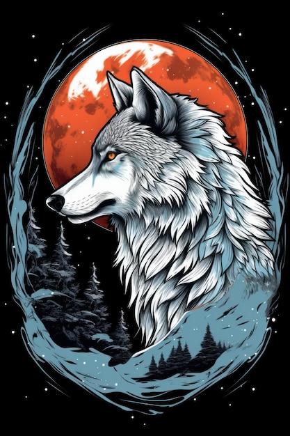 Lobo e lua bela imagem de ilustração ia generativa