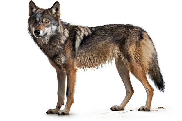 Lobo europeu Canis lupus na frente do fundo branco