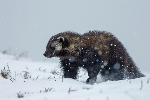 Foto un lobo exhibe sigilo en la nieve alpina prístina