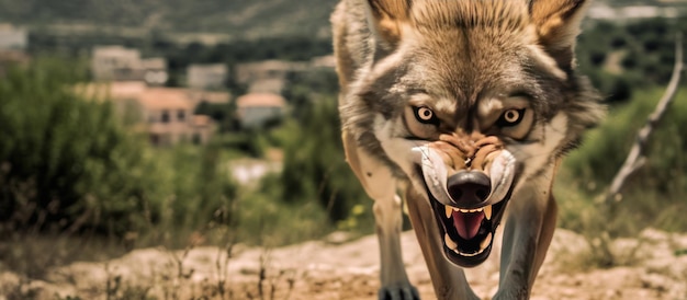 Foto un lobo con una expresión enojada