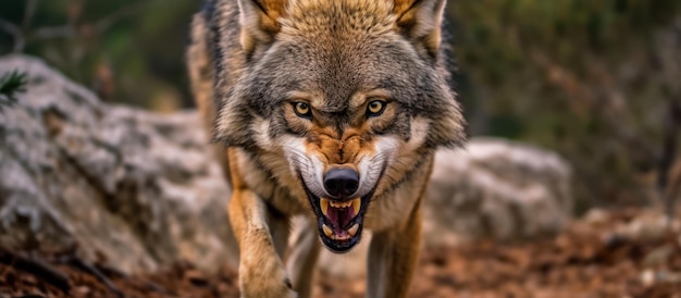 un lobo con una expresión enojada