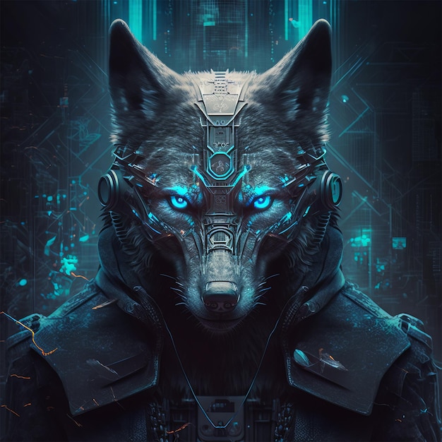 Lobo de fantasía con ojos azules