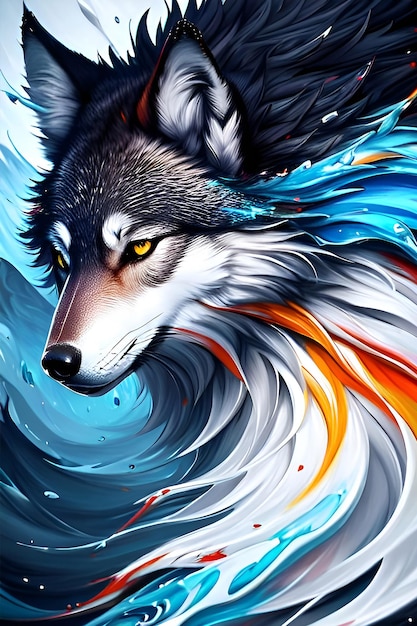 Un lobo con fondo azul.