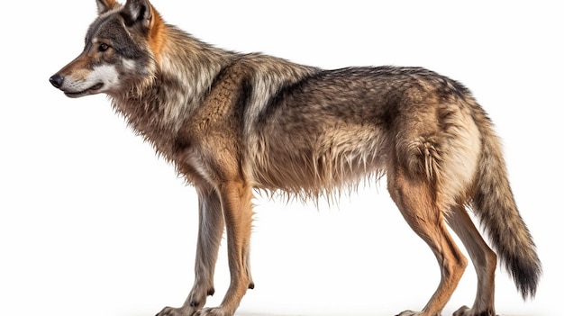 Un lobo con un fondo blanco.