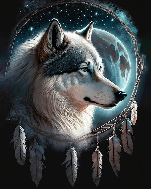 Un lobo con fondo de luna