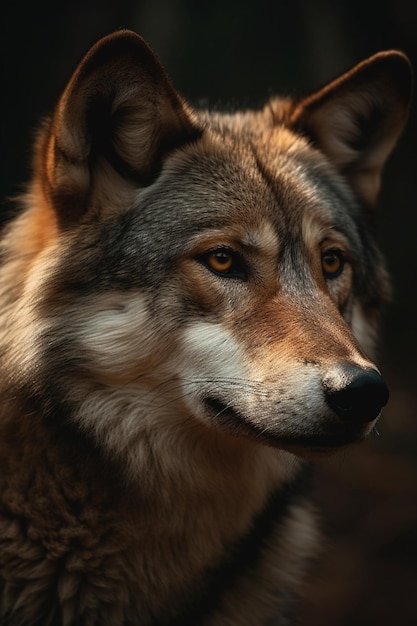 Un lobo con fondo negro.