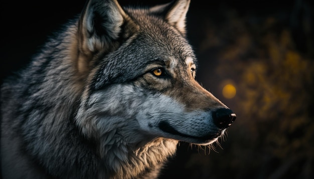 Un lobo con fondo negro.