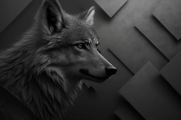 Un lobo con fondo negro.