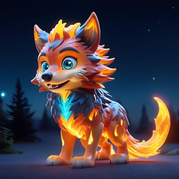 El lobo de fuego de dibujos animados en 3D