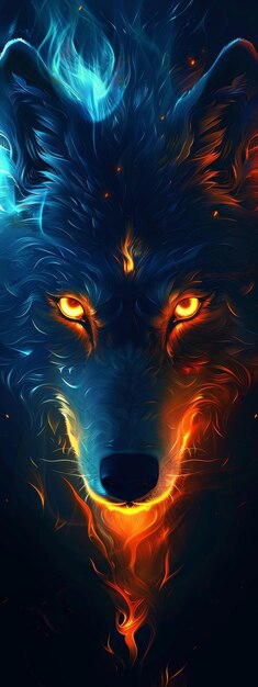 El lobo de fuego místico en colores vívidos