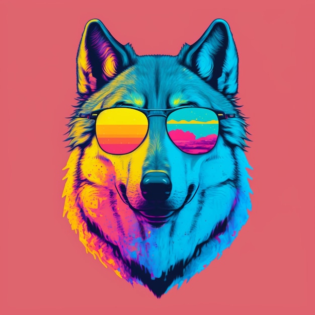 Foto lobo con gafas de sol