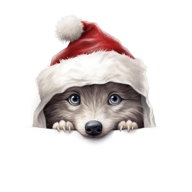 Lobo con gorro de Papá Noel