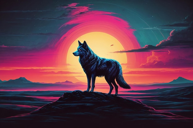 Foto lobo gótico iluminado por la luna surrealismo oscuro generativo ai