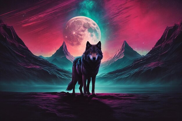 Foto lobo gótico iluminado por la luna surrealismo oscuro generativo ai