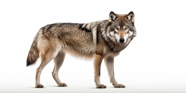 Lobo gris aislado sobre fondo blanco IA generativa