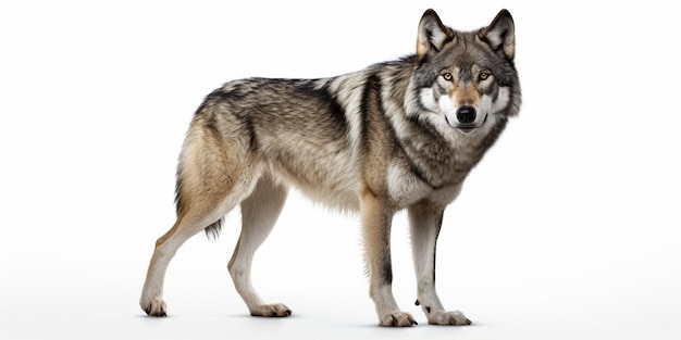 Lobo gris aislado sobre fondo blanco IA generativa