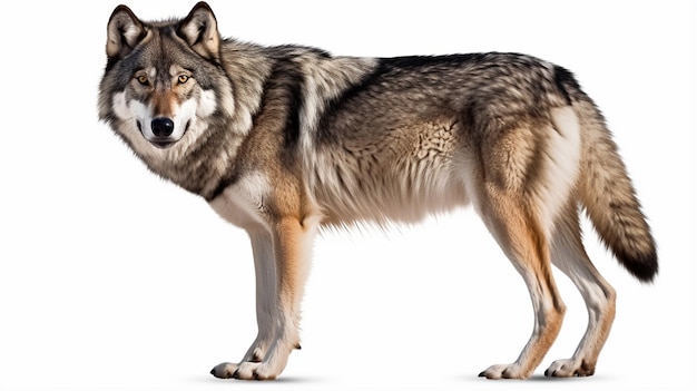 Foto lobo gris aullando aislado en un fondo blanco generativo ai