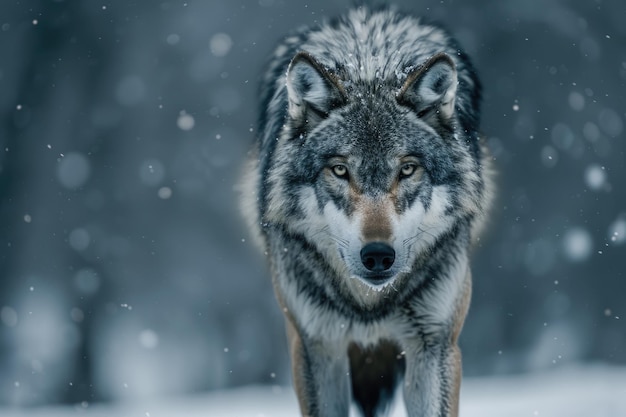 Lobo gris perro lupus acecha hacia adelante animal en cautiverio