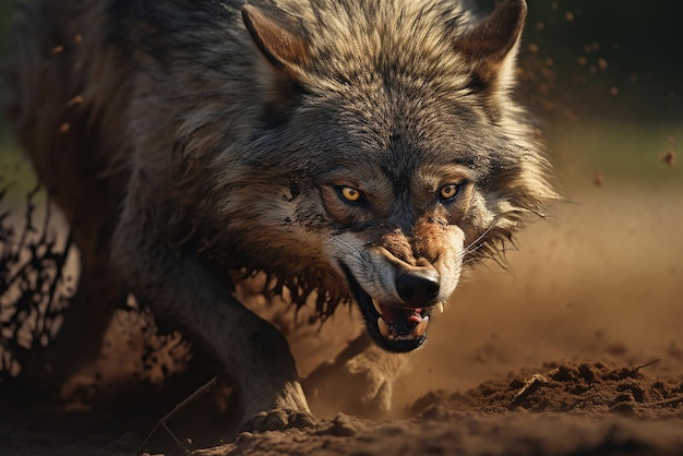 Un lobo hambriento corre