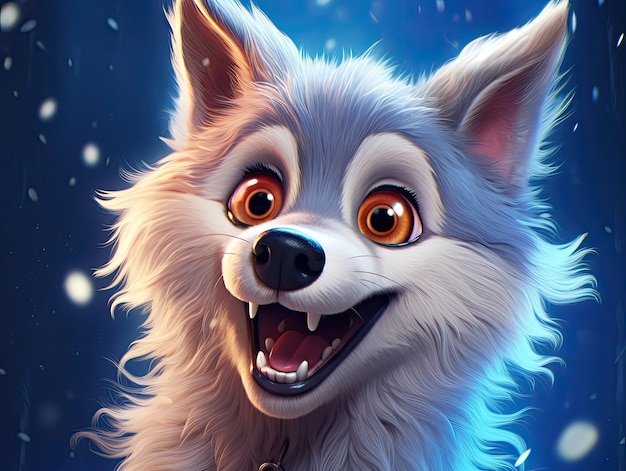 Un lobo lindo y feliz con los ojos bien abiertos al estilo de las caricaturas