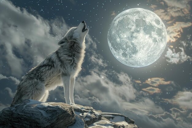 Foto lobo lobo aullando a la luna lobo