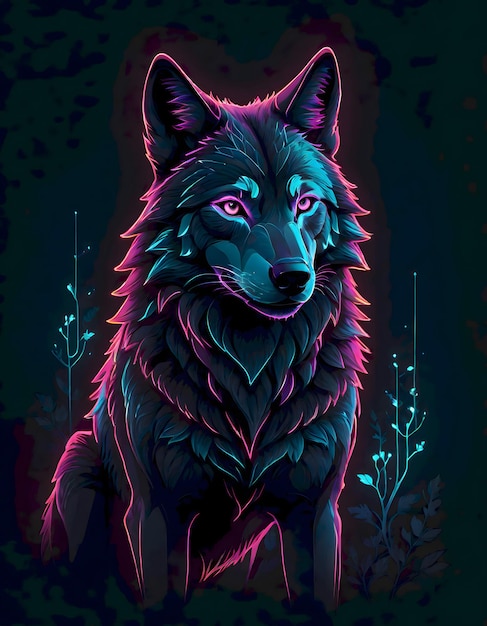 Foto el lobo de las luces de neón