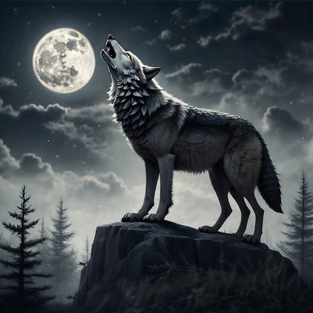 El lobo bajo la luna 3d