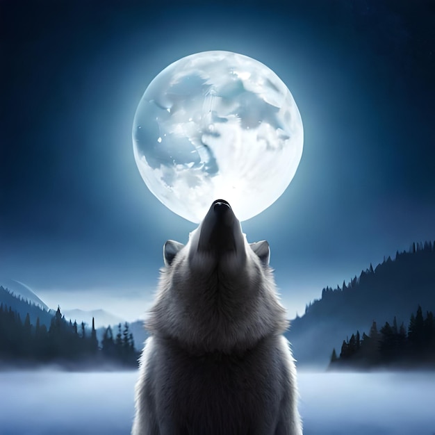 Un lobo con la luna en la cabeza
