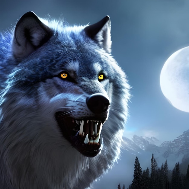 Un lobo con luna llena de fondo