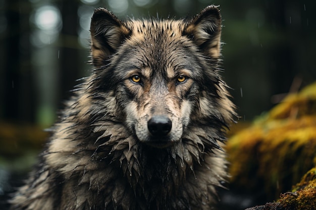 Foto lobo mamífero carnívoro de la familia de los canidos que obtiene su alimento de forma independiente buscando y persiguiendo activamente a su presa enojado bosque gris zoológico peligro vida silvestre miedo