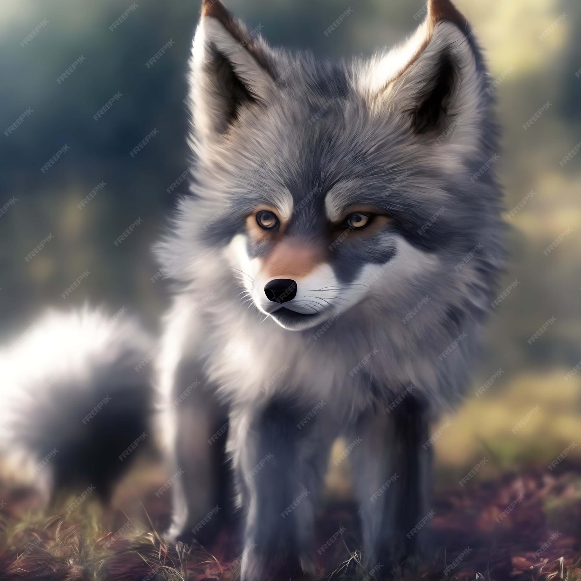 Lobo de anime minúsculo e fofo cachorro de anime minúsculo