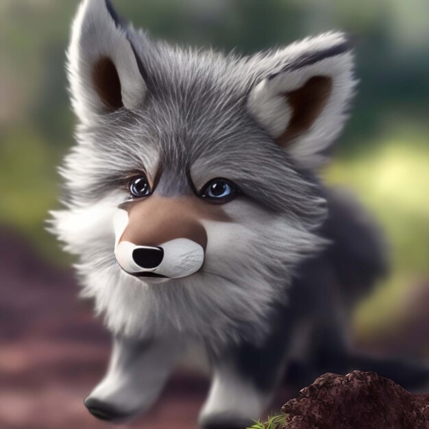 Lobo de anime minúsculo e fofo cachorro de anime minúsculo