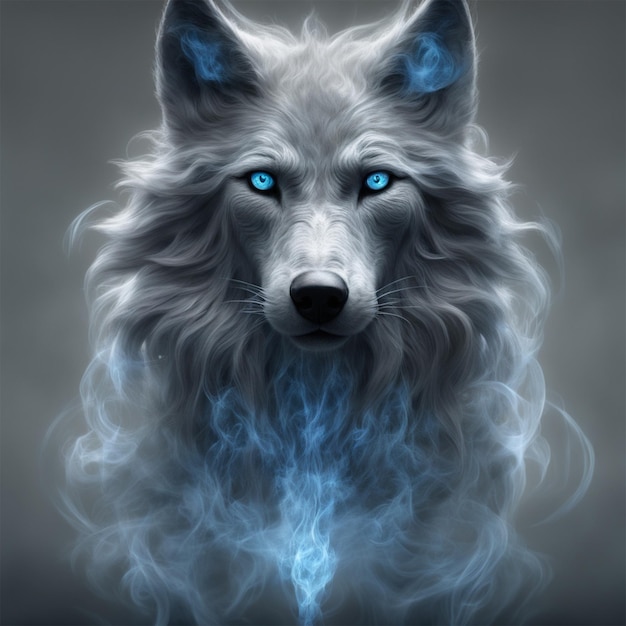 Foto un lobo negro con ojos azules