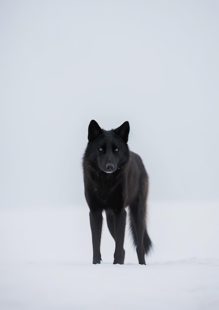 Lobo Negro Solitário Um encontro minimalista cativante na IA Geradora de Neve