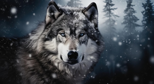 un lobo con nieve en la cabeza